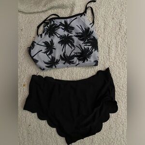 Black and white palm tree swimsuit set